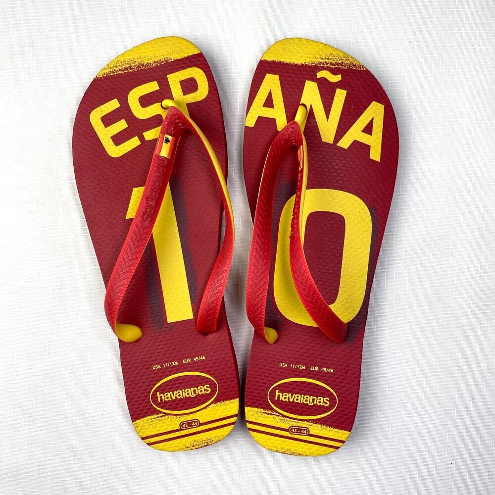 RARE España Havaianas #10 Flip Flops! Sandals Slides Red Yellow Sz 11 / 12